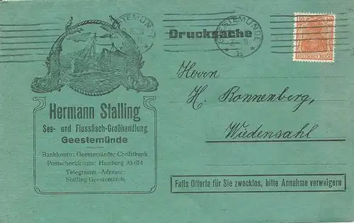 DR 1920, 10 Pf. auf Reklame Klappkarte v. Geestemünde 