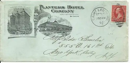 USA 1902, 2 C. on attractive Planters Hotel cover from Saint Louis