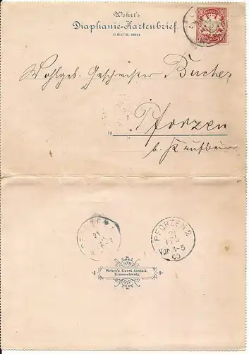 Bayern 1900, 10 Pf. auf Wehrt´s Diaphanie Karten Brief v. Füssen n. Pforzen.