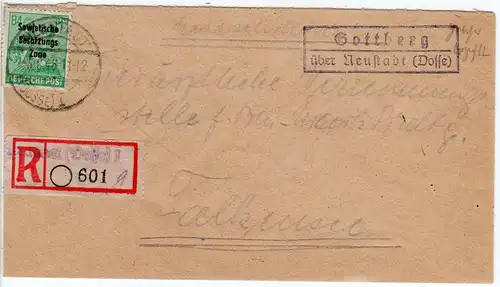 SBZ 1946, Landpost Stpl. GOTTBERG über Neustadt auf Einschreiben Brief m. 84 Pf.