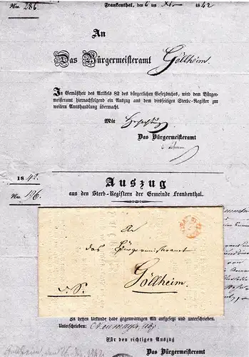 Bayern 1842, roter Fingerhut Stpl. FRANKENTHAL Brief m. interessantem Inhalt