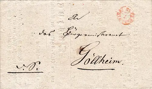 Bayern 1842, roter Fingerhut Stpl. FRANKENTHAL Brief m. interessantem Inhalt