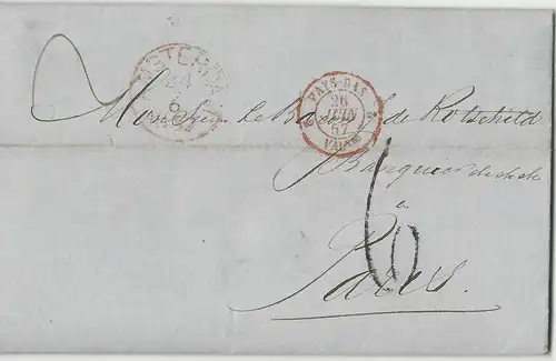 NL 24.6.1857, Brief v. K1 Amsterdam m. Frankreich Portostempel "6"