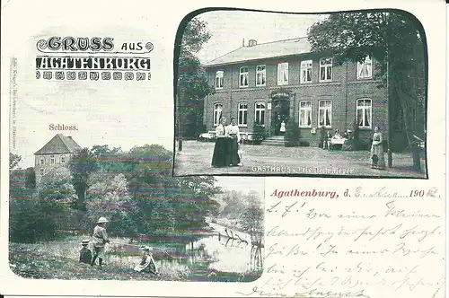 Gruss aus Agatenburg, 1902 v. Stade gebr. sw-AK m. Gasthaus F. Meyer