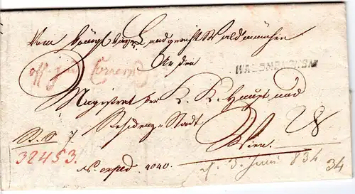 Bayern 1834, L1 WALDMÜNCHEN auf Porto Brief n. Österreich