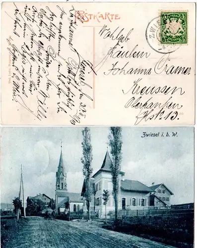 Bayern 1903, Reservestempel EISENSTEIN R auf Farb-AK m. Bahnhof
