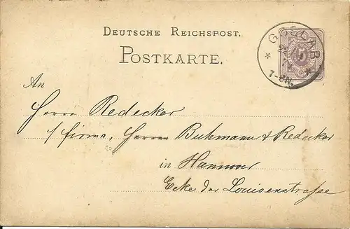 DR 1879, Klaucke-Stpl. GOSLAR klar auf 5 Pf. Ganzsache