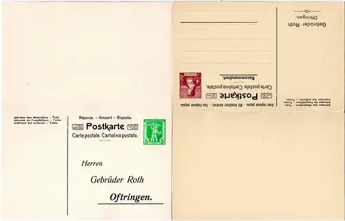 Schweiz, ungebr. 5+15 C. Privat Ganzsache Doppelkarte 
