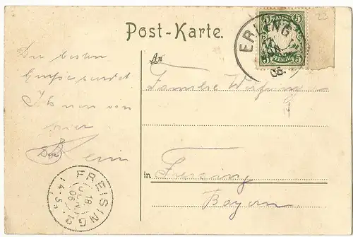 Gruss aus Andechs, 1906 gebr. Künstler Farb AK, Stempel ERLING