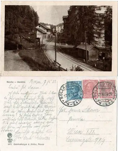 Italien, Mendel Mendola, 1923 m. Bahnpost gebr. sw-AK