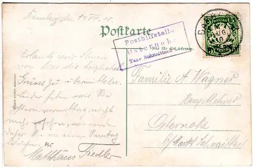 Bayern 1910, Posthilfstelle OSTERNOHE Taxe Schnaittach auf Karte m. 5 Pf.