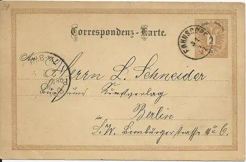 Österreich 1891, Fingerhut Stpl. FOHNSDORF (Steiermark) klar auf 2 Kr. Ganzsache