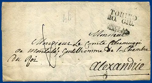 Italien Sardinien 1846, L2 TORINO auf Brief n. Alexandrie