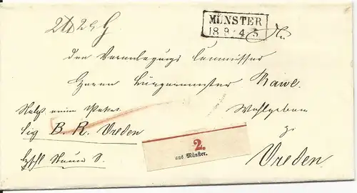Preussen, R2 MÜNSTER auf Paket Brief n. Vreden  m. Zettel "aus Münster"