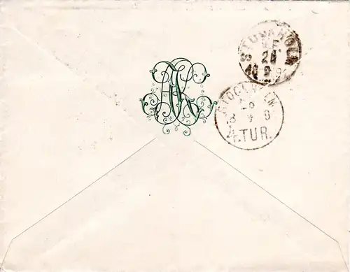 DR 1891, Paar 10 Pf. auf Brief v. Winsen Aller n. Schweden. Rücks. Monogramm