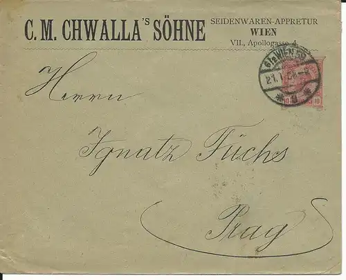 Österreich 1905, gebr. 10 H. Privat Ganzsache Brief v. Wien n. Prag