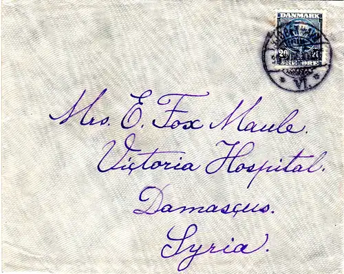 Dänemark 1906, 20 öre auf Brief v. Kopenhagen n. Damaskus Syrien