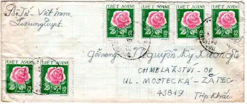 Vietnam, MeF 6x12 Rosen auf Brief i.d. Tschechoslowakei 
