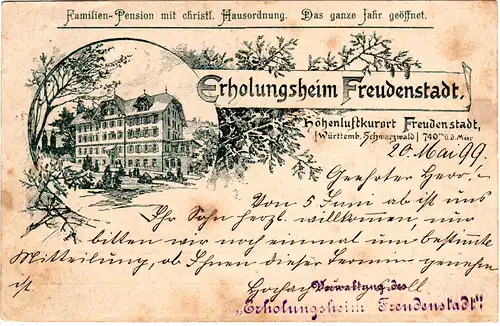 Freudenstadt, Erholungsheim, 1899 gebr. Vorläufertype-AK
