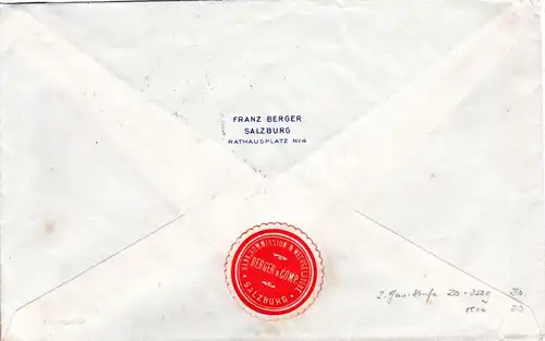 Österreich 1928, MeF 4x15 G. auf Orts-Reko Brief v. Salzburg.