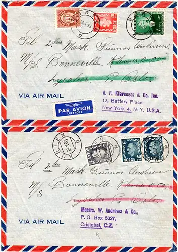 Norwegen 1953, 4 Seemanns Nachsende Luftpost Briefe v. Horten 
