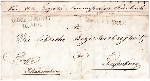 Österreich 1844, L2 OBERDRAUBURG u. GREIFENBURG auf Brief v. Kötschach