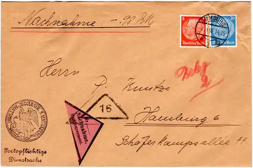 DR 1936, 8+20 Pf. auf portorichtigem Orts Nachnahme Brief v. Hamburg