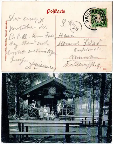 Bayern 1909, Reservestempel DEISENHOFEN R auf Winklers Alm sw-AK m. 5 Pf.