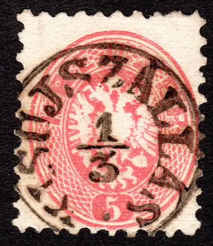 Österreich, 5 Kr. weit gezähnt m. klarem Ungarn-K1 KISUJSZALLAS