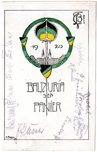 Freising, Balduria sei´s Panier, 1924 gebr. Studentica AK m. viel Unterschriften