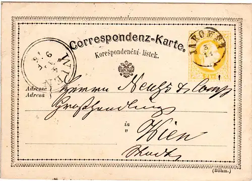 Österreich 1875, Böhmen-Fingerhut Stpl. JAROMER auf 2 Kr. Ganzsache