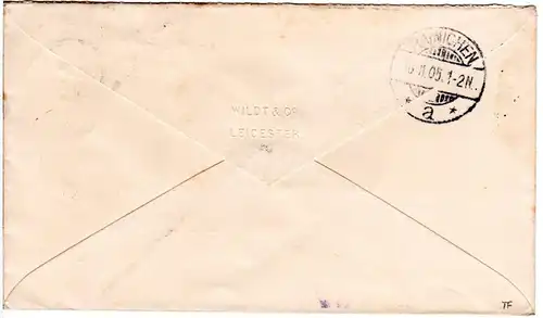 GB 1905, 1/2+2d Doppelwertstempel Privatganzsache Brief v. Leicester n. Sachsen