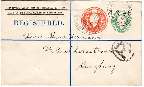 GB 1906, 1/2+4d Doppelwertstempel Einschreiben Privatganzsache Brief v. London
