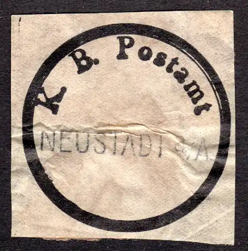 Bayern, eingestempeltes Postsiegel K.B. Postamt NEUSTADT a/A.