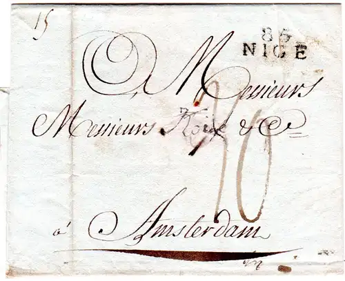 Frankreich 1811, 85 NICE auf Porto Brief n. Amsterdam, Niederlande