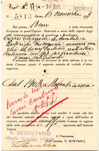 Italien 1929, 30+60 C. auf Einschreiben Postkarte v. PARMA No.1 OLTRE TORRENTE