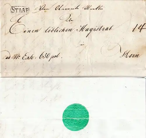 Österreich 1842, Böhmen-R1 STAAB klar auf Brief v. Merklin n. Horn