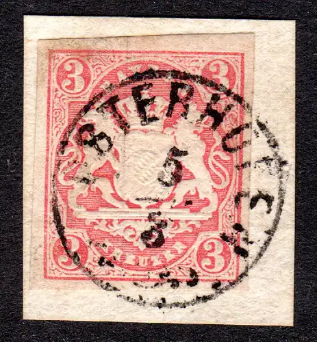 Bayern, Zierstempel OSTERHOFEN in schwarz auf Briefstück m. 3 Kr. Geprüft.