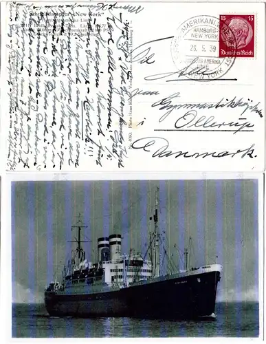 DR 1939, Deutsch-Amerikanische Seepost Hamburg New-York, Karte Dampfer New York