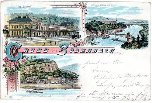 Österreich Böhmen, Gruss aus Bodenbach m. Bahnhof, 1898 gebr. Litho AK