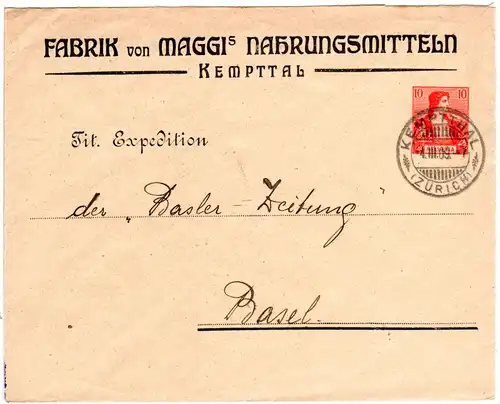 Schweiz 1909, 10 C. Maggi Privat Ganzsachen Umschlag m. Stpl. KEMPTTAL