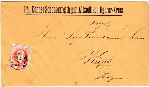 Österreich 1880, Fingerhutstpl. ALTZEDLISCH auf Firmen Brief m. 5 Kr. n. Bayern