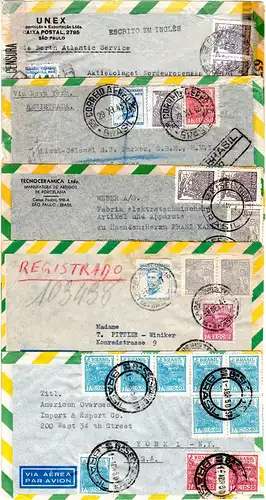 Brasilien 1943/50, 5 internat. Luftpost Briefe, dabei Einschreiben u. Zensur