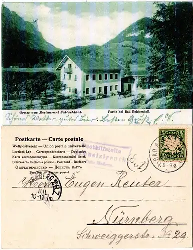 Bayern 1904, Posthilfstelle SCHNEIZLREUTH Taxe Melleck auf sw-AK m. 5 Pf.