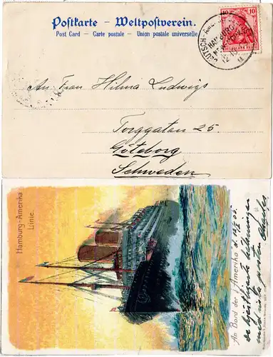 DR 1905, Deutsch Amerikanische Seepost Hamburg New York d auf AK m. 10 Pf.