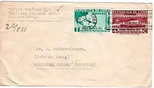 Cuba 1936, Tabak/Zigarren-Werbestpl. auf Bacardi Brief v. Havanna n. Norwegen