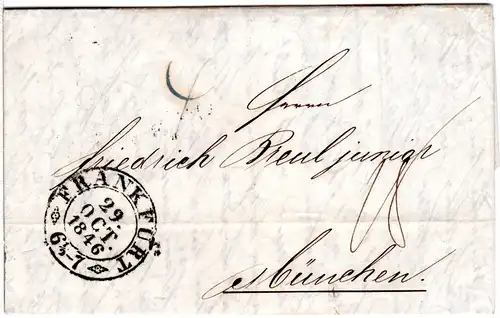 Taxis 1846, Zier-K2 FRANKFURT auf Porto Brief n. Bayern