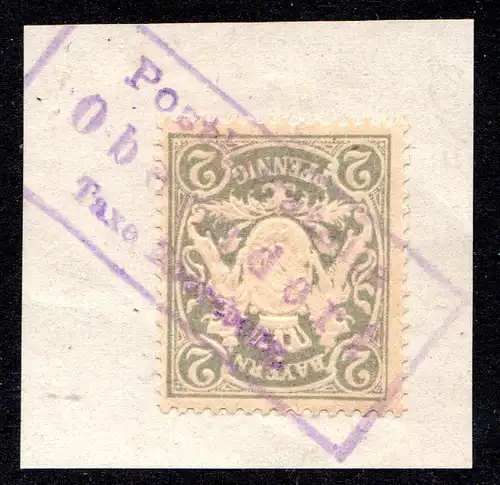 Bayern, Posthilfstelle OBERNDORF Taxe Ebersberg auf Briefstück m. 2 Pf.