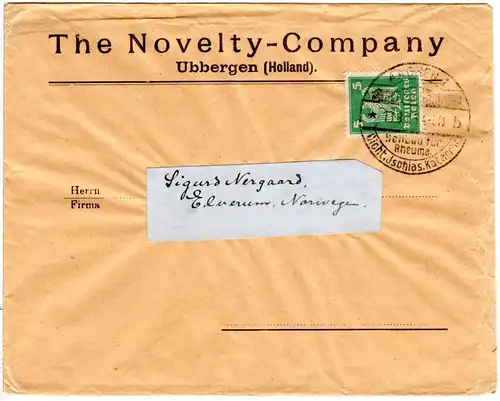 DR 1925, EF 5 Pf. auf Firmen Brief v. UBBERGEN Holland ab Aachen n. Norwegen.