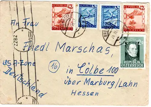 Österreich 1947, 5 Marken auf Zensur Brief v. BRUNNSEE n. Deutschland